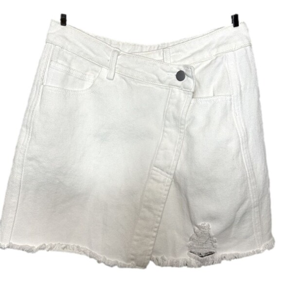 Lane 201 Living On The Edge Asymmetrical Wrap Denim White Fringe Skirt - Picture 1 of 4